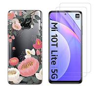 NOVAGO Compatible avec Xiaomi Mi 10T Lite 5G-Pack Complet- Coque de Protection Résistante + 2 Films de Protection écran en Verre trempé (Grosse Fleur)