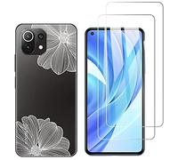 NOVAGO Compatible avec Xiaomi MI 11 Lite 4G et 5G -Pack Complet- Coque Ultra Résistante Anti Chute + 2 Films de Protection écran en Verre trempé (Fleurs Blanches)