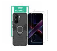 NOVAGO Compatible avec Xiaomi Poco X7 Pro 5G - Pack 3 en 1 - Coque de Protection Renforcée Antichoc avec Anneau Support Rotatif et 2 Films Protection Écran Verre Trempé 9H