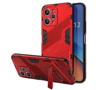 NOVAGO Compatible avec Xiaomi Redmi 12 4G et Redmi 12 5G - Coque Rouge Résistante Antichoc avec Support Pied Pliable Vidéo Intégré