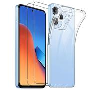 NOVAGO Compatible avec Xiaomi Redmi 12 4G / Redmi 12 5G -Pack Complet- Coque Résistante Transparente + 2 Films Protection écran Verre trempé