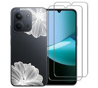NOVAGO Compatible avec Xiaomi Redmi 15C 4G/5G -Pack Complet- Coque Résistante Transparente avec Motif Fantaisie imprimé + 2 Films Protection vitre écran Verre trempé (Fleurs Blanches)