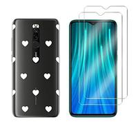 NOVAGO Compatible avec Xiaomi Redmi 8 Redmi 8A- Pack 3 en 1 Coque Souple et Solide + 2 Films Protection écran Verre trempé résistants(Coeur Blanc)