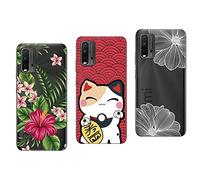 NOVAGO Compatible avec Xiaomi Redmi 9T et Xiaomi Poco M3- Pack de 3 Coques Transparentes Souple Solide avec Impression Motifs (Pack 1)