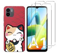 NOVAGO Compatible avec Xiaomi Redmi A1 4G/Redmi A2 4G - Pack Complet- Coque Résistante avec Motif imprimé+ 2 Films Protection vitre écran Verre trempé (Chat)