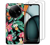 NOVAGO Compatible avec Xiaomi Redmi A3 4G / Redmi A3X 4G - Pack Complet- Coque Résistante Transparente avec Motif Fantaisie imprimé + 2 Films Protection vitre écran Verre trempé (Fleurs)
