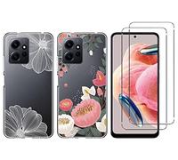 NOVAGO Compatible avec Xiaomi Redmi Note 12 4G - Pack- 2 Coque Transparente Résistante avec Motifs + 2 Film vitre Protection écran Verre trempé (Pack 1)