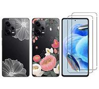 NOVAGO Compatible avec Xiaomi Redmi Note 12 Pro 5G - Pack- 2 Coque Transparente Résistante avec Motifs + 2 Film vitre Protection écran Verre trempé (Pack 1)