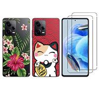 NOVAGO Compatible avec Xiaomi Redmi Note 12 Pro 5G - Pack- 2 Coque Transparente Résistante avec Motifs + 2 Film vitre Protection écran Verre trempé (Pack 2)