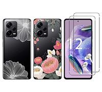 NOVAGO Compatible avec Xiaomi Redmi Note 12 Pro+ 5G/Redmi Note 12 Pro Plus 5G - Pack- 2 Coque Transparente Résistante avec Motifs + 2 Film vitre Protection écran Verre trempé (Pack 1)