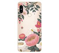 NOVAGO Compatible avec Xiaomi Redmi Note 5 Coque Souple Transparente et Résistante Anti Choc avec Impression de qualité (1 Coque, Grosse Fleur)