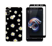 NOVAGO Compatible avec Xiaomi Redmi Note 5 -Pack 2 en 1 -Coque Souple Anti Choc avec Impression +1 Film en Verre trempé Protection écran résistant (Fleur Noire)