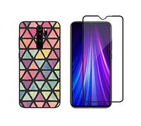NOVAGO Compatible avec Xiaomi Redmi Note 8 Pro -Coque Souple et Solide Transparente avec Impression + 1 Film en Verre trempé résistant Anti Casse écran (Coque+Film, Triangles)