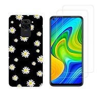 NOVAGO Compatible avec Xiaomi Redmi Note 9 (Pack 2 en 1) Coque Souple Anti Choc + 2 Films écran Verre trempé résistant (Petits Fleurs)