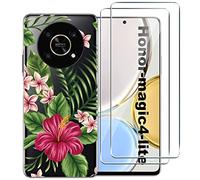 Coque gel fantaisie pour Honor Magic 4 Lite 5G et 2 protections écran verre trempé [Fleur exotique]