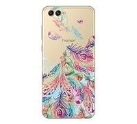 NOVAGO Compatible Huawei Honor View 10 Coque Transparente Souple résistante Anti Choc avec Impression de qualité (1 Coque, Plumes 2)