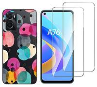 NOVAGO Compatible Oppo A76 4G - Coque Gel Souple résistante avec Impression +2 Films Protection écran vitre Verre trempé (Ronds)