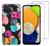 NOVAGO Compatible avec Samsung Galaxy A03 - Pack Protection - Coque Arrière Gel Souple Motif Imprimé Solide Anti Choc + 2 Films Verre Trempé (Ronds)