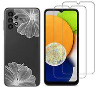 NOVAGO Compatible Samsung Galaxy A13 4G - Coque Gel Souple résistante avec Impression +2 Films Protection écran vitre Verre trempé (Fleurs Blanche)