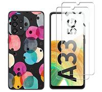 NOVAGO Compatible Samsung Galaxy A33 5G- Coque Gel Souple résistante avec Impression +2 Films Protection écran vitre Verre trempé (Ronds)