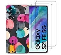 NOVAGO Compatible Samsung Galaxy S21 FE 5G - Coque Gel Souple résistante avec Impression +2 Films Protection écran vitre Verre trempé (Ronds)