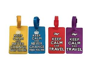 NOVAGO Etiquette Bagages, Valise, Sac a Dos, Porte adresse en Silicone Souple Couleur vive Facile a repérer série Keep Calm (Lot de 4)