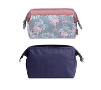 NOVAGO Lot de 2 Petites Trousses de Toilette Compactes et Pliables - Pochette Maquillage Cosmétique Style Coréen - Rangement Voyage (Bleu et Flamant)
