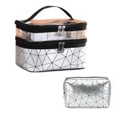 NOVAGO - Lot de 2 Trousse de Toilette et Maquillage, Vanity Double Couches Plastifié Solide Durable et Imperméable pour Voyage (Silver)