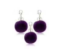 NOVAGO Lot de 3 Pompon Porte Clé Bijou de Sac à Main en véritable Poil de Lapin de qualité, Toucher Doux Garanti (Violet Fonce)