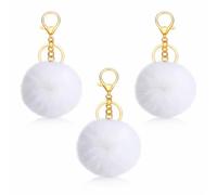 NOVAGO Lot de 3 Pompon Porte Clé Bijou de Sac à Main en véritable Poil de Lapin de qualité, Toucher Doux Garanti (Blanc)
