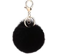 NOVAGO Lot de 3 Pompon Porte ijou de Sac à Main en véritable Poil de Lapin de qualité, Toucher Doux Garanti (Noir)