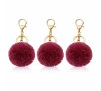 NOVAGO Lot de 3 Pompon Porte ijou de Sac à Main en véritable Poil de Lapin de qualité, Toucher Doux Garanti (Bordeau)