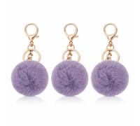 NOVAGO Lot de 3 Pompon Porte ijou de Sac à Main en véritable Poil de Lapin de qualité, Toucher Doux Garanti (Violet Claire)