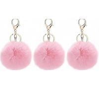 NOVAGO Lot de 3 Pompon Porte Clé Bijou de Sac à Main en véritable Poil de Lapin de qualité, Toucher Doux Garanti (Rose)