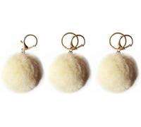 NOVAGO Lot de 3 Pompon Porte Clé Bijou de Sac à Main en véritable Poil de Lapin de qualité, Toucher Doux Garanti (Creme)
