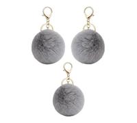 NOVAGO Lot de 3 Pompon Porte ijou de Sac à Main en véritable Poil de Lapin de qualité, Toucher Doux Garanti (Gris)