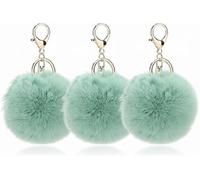 NOVAGO Lot de 3 Pompon Porte ijou de Sac à Main en véritable Poil de Lapin de qualité, Toucher Doux Garanti (Vert)