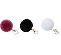 NOVAGO Lot de 3 Pompon Porte Clé Bijou de Sac à Main en véritable Poil de Lapin, Toucher Doux Garanti (Blanc Noir Bordeaux)