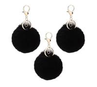 NOVAGO Lot de 3 Pompons Porte-Clés et Bijoux de Sac à Main en Véritable Poil de Lapin - Accessoire Premium Toucher Ultra Doux Garanti (Noir)