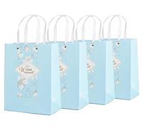 NOVAGO- Lot de 4 Sacs/pochettes à cadeau en papier avec les motifs fleur (Bleu)