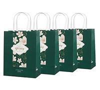 NOVAGO- Lot de 4 Sacs/pochettes à cadeau en papier avec les motifs fleur (Vert)