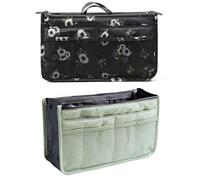 NOVAGO Organiseur Pochette Sac de Rangement intérieur pour Sac à Main ou Sac de Voyage (Divers Coloris Disponibles (Vert Clair+Fleurs 2)