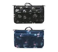 NOVAGO Organiseur Pochette Sac de Rangement intérieur pour Sac à Main ou Sac de Voyage (Divers Coloris Disponibles (Flamant Rose 1+ Fleur 1)