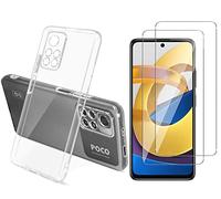 NOVAGO Pack Compatible avec Xiaomi Poco M4 Pro 5G / Redmi Note 11 5G / 11s 5G - Coque Transparente Souple Antichoc + 2 Films Écran en Verre Trempé 9H