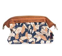 NOVAGO Petite Trousse de Toilette Compacte Pliable, Trousse Maquillage, Pochette cosmétique Fleurie Style Japonais (Marron Fleur)