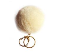NOVAGO® Porte Clé Pompon en vrai poil de lapin , doux au toucher garanti ( Crème )