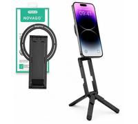 NOVAGO Support Téléphone Magnétique Pliable en Alliage d'Aluminium - Fixation Voiture et Bureau - Trépied Multi-Fonction avec Rotation 360 Degrés