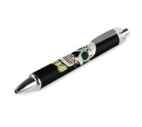Novaj Stylo à bille rétractable décoratif en forme de tête de mort - Encre bleue - Stylo de travail pour homme et femme