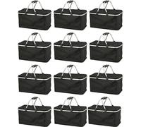 Novaliv 12x Panier à provisions pliable avec fonction de refroidissement 30 litres NOIR Panier isolant avec poignées rembourrées et fermeture éclair sur le couvercle Panier de transport