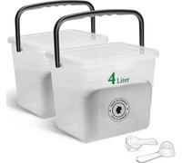 Novaliv 2x boîte à lessive avec couvercle 4 litres Transparent et cuillère doseuse 23,5 x 18 x 18,5 cm Boîte de rangement pour lessive en poudre avec anse Rangement de la lessive Bac à lessive